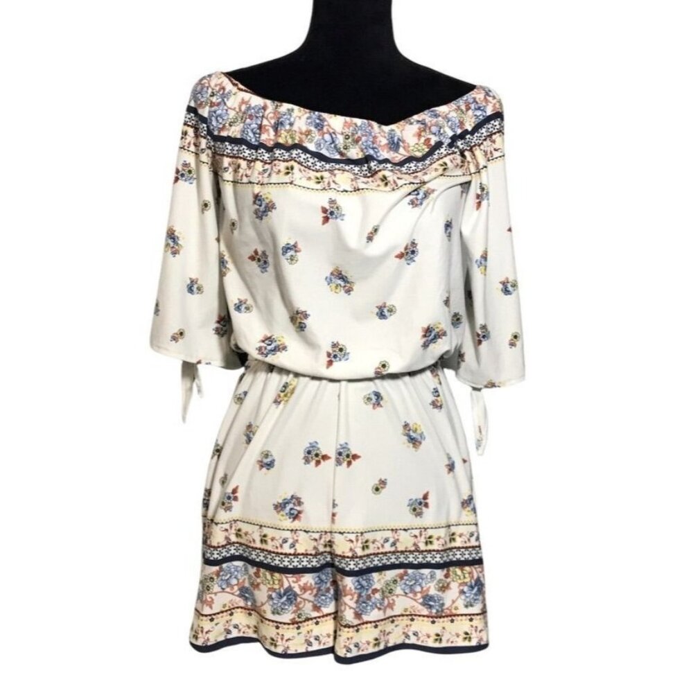 Stella Tweed Multicolor Floral Shorts Romper in White - Sz M